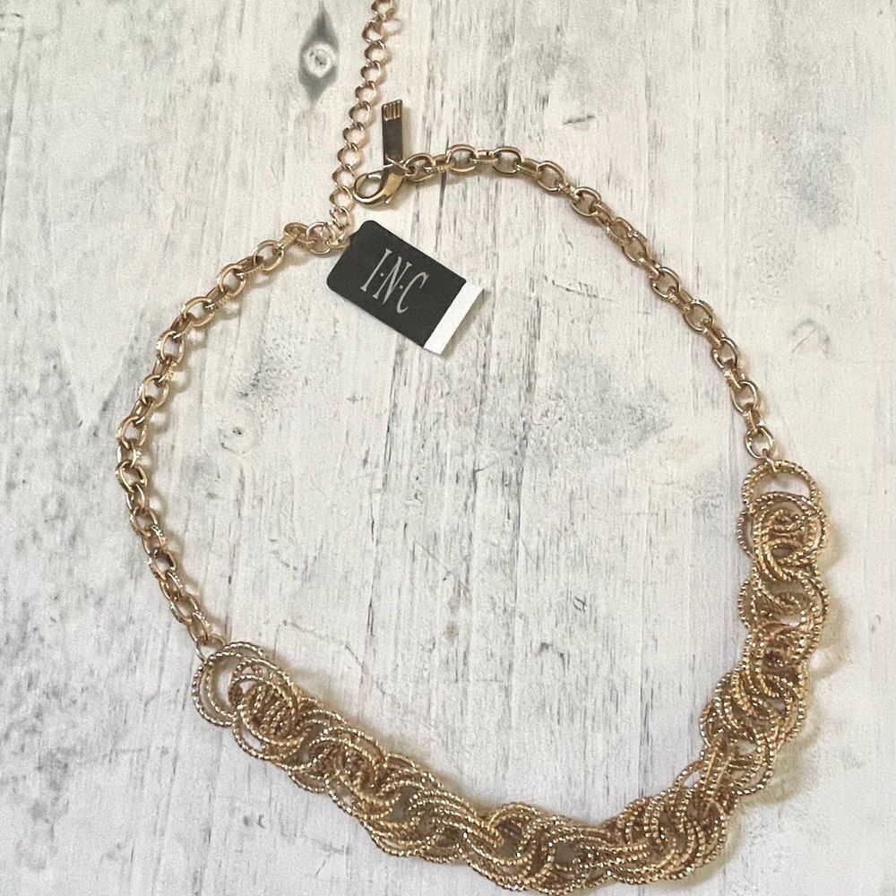 INC gold tone multi ring necklace